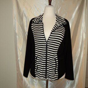 Women's Black & White Stripped Zip Up Sweater